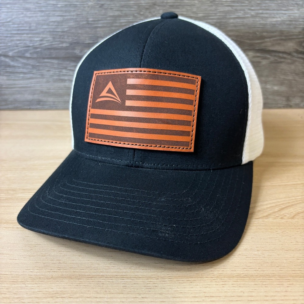 Flag Patch Hat Cap Snap Back Black Brown Leather One Size Adjustable